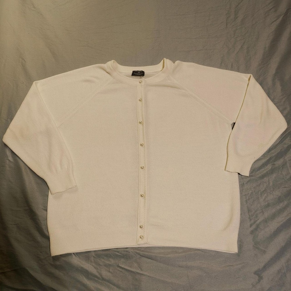 Vintage 90s Designers Originals Cream Button Front Cardigan Sweater Womens L
